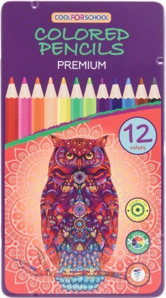 Олівці кольорові Premium 12 кольорів шестигранні в металевій коробці