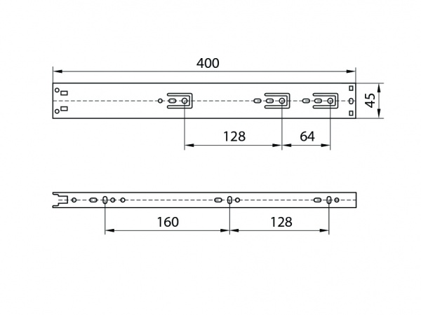 Телескопические направляющие DC с доводчиком L-400 мм Н-45 мм черные Премиум Лайн