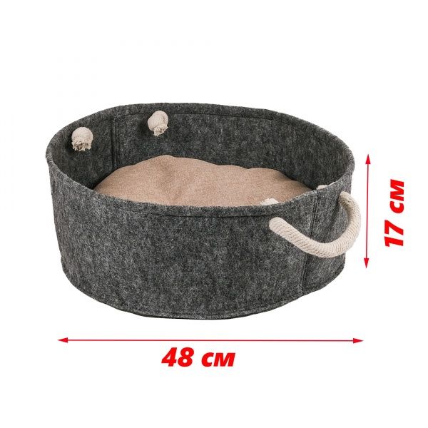 Лежак c подушкой FX home фетр серый 48x48x17 см