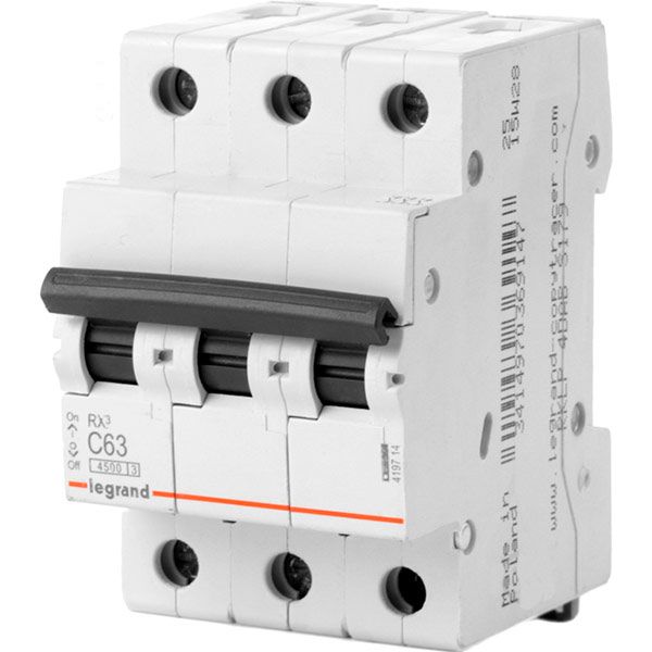 Автоматичний вимикач  Legrand RX3 4,5кА 63А 3Р C 419714