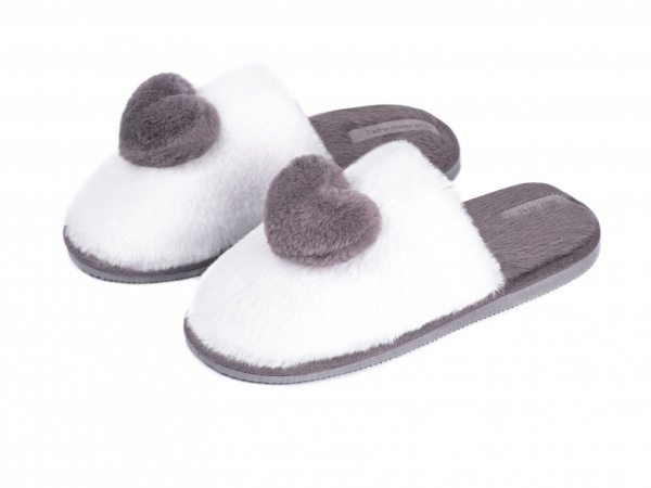 Тапки домашние Twins HS-LUX меховые с декором Сердце р. 40 серый 