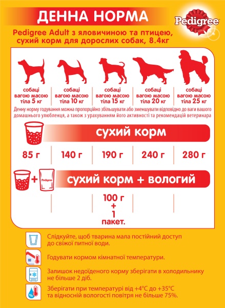 Корм сухий для дорослих собак для середніх порід Pedigree Яливичина та птиця 8 кг