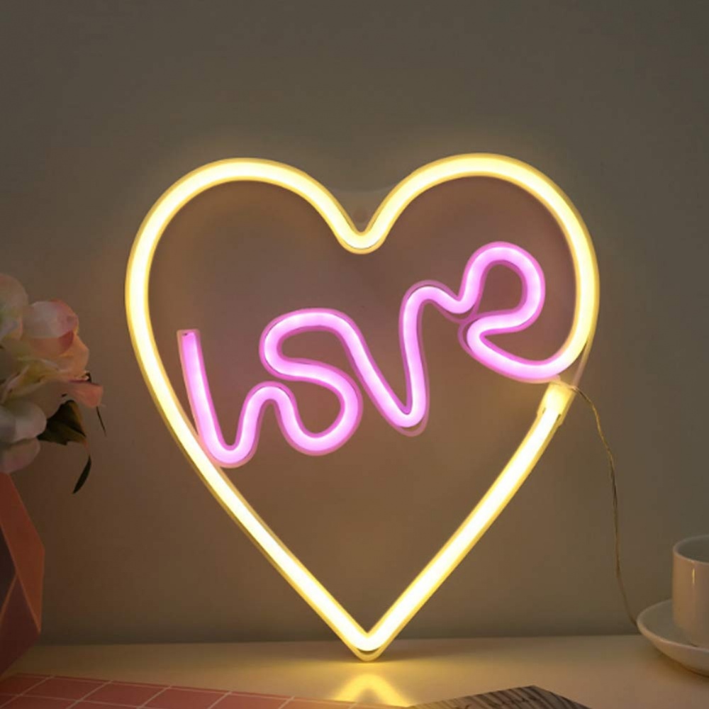 Неоновая вывеска Luna LUDS-NEO-45 Серце Love теплый белый/синий/розовый