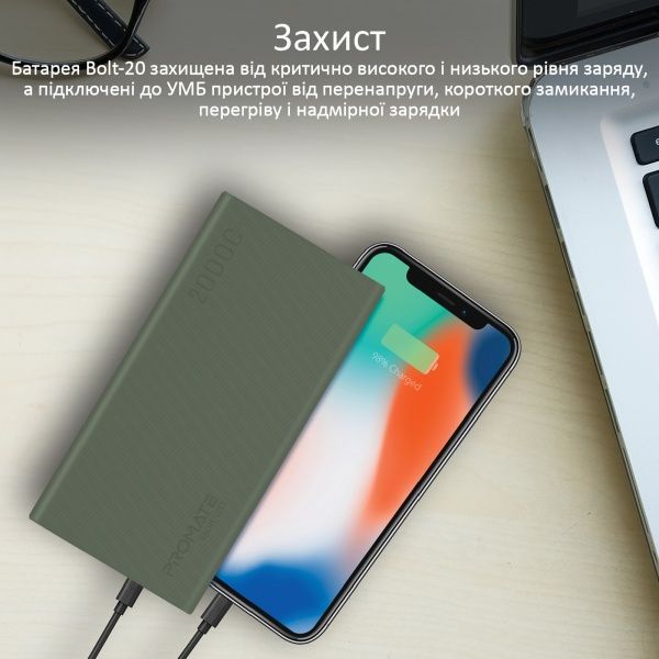 Зовнішній акумулятор (Powerbank) Promate Bolt-20 10Вт 2xUSB 20000 mAh green (bolt-20.midnightgreen) 