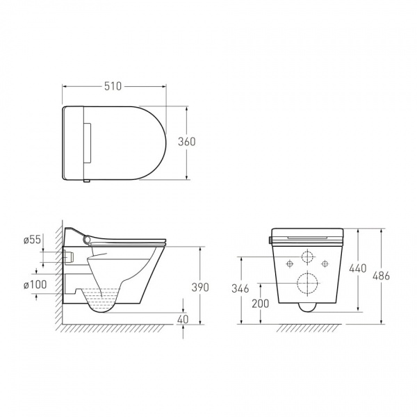Унитаз подвесной VOLLE Nemo II Rimless с сиденьем Duroplast Slim Slow-closing с функцией биде 1333.001057