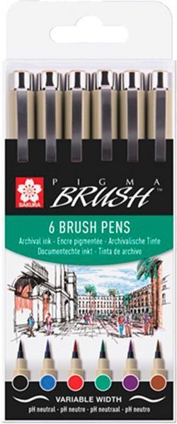 Набор линеров Sakura PIGMA BRUSH BASIC 6 цветов POXSDKBR6 