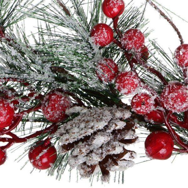Веточка декоративная сосны с ягодами и шишками заснеженная RS1Z2211 90 см 