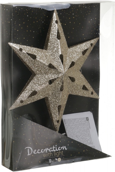 Верхушка для елки звезда с подсветкой глянцевая золотой 