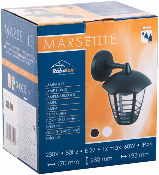 Светильник садовый Rabalux Marseille E27 60 Вт IP44 черный 8617 