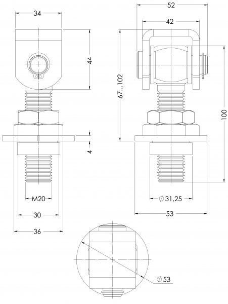 Петля STOREHOUSE SHFE-01.04-01 М20 d20 67мм цинк універсальна 1 шт.