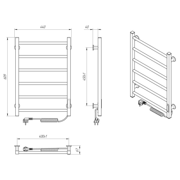 Рушникосушарка електрична Laris Альфа ЧФ 6 400х600 Е П R3