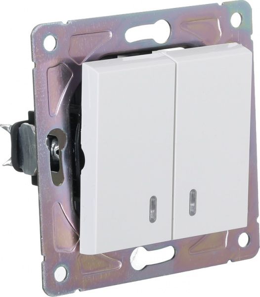 Вимикач двоклавішний HausMark Alta з підсвіткою 10 А 220В білий SNG-SWP,SQ20MG2W1L-WH