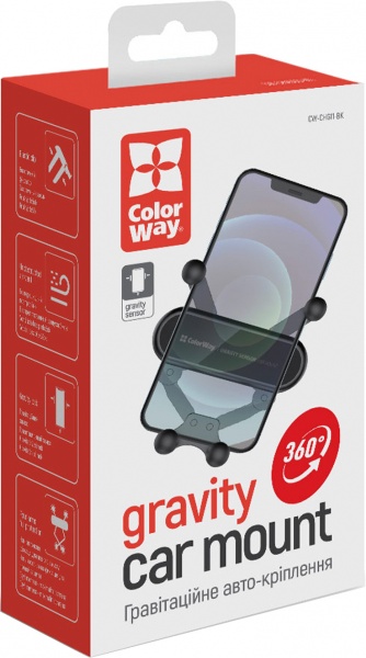 Автотримач для телефону Gravity car mount ColorWay (CW-CHG11-BK) чорний