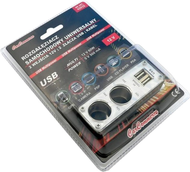 Двойник для гнезда прикуривателя CarCommerce 12В + 2 USB