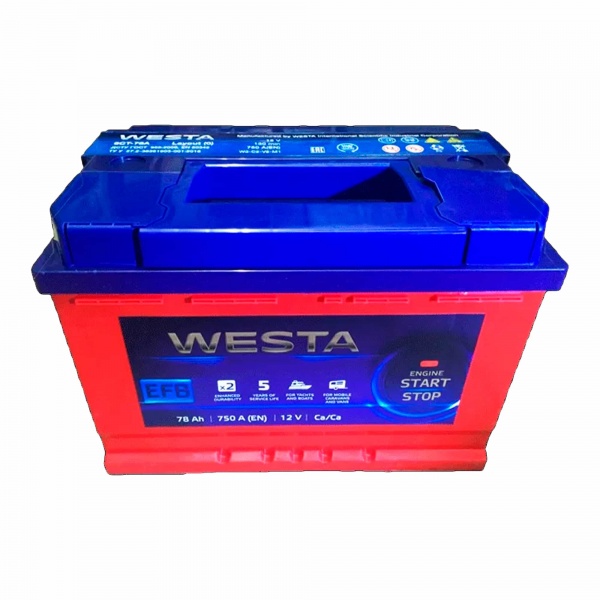 Акумулятор автомобільний Westa 6CT-78 А 78Ah 750A 12V «+» праворуч (WEFB780)