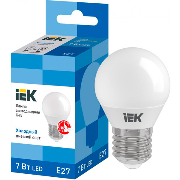 Лампа светодиодная IEK ECO 7 Вт G45 матовая E27 220 В 6500 К 