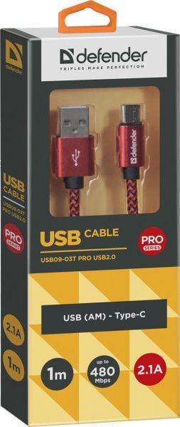 Кабель Defender USB Type-C 1 м червоний (87813) 