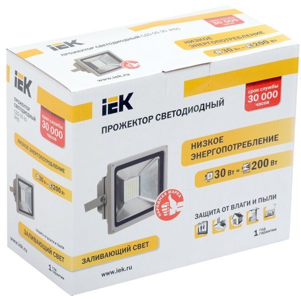 Прожектор IEK СДО 05-30 6500 K LED 30 Вт IP65 серый 
