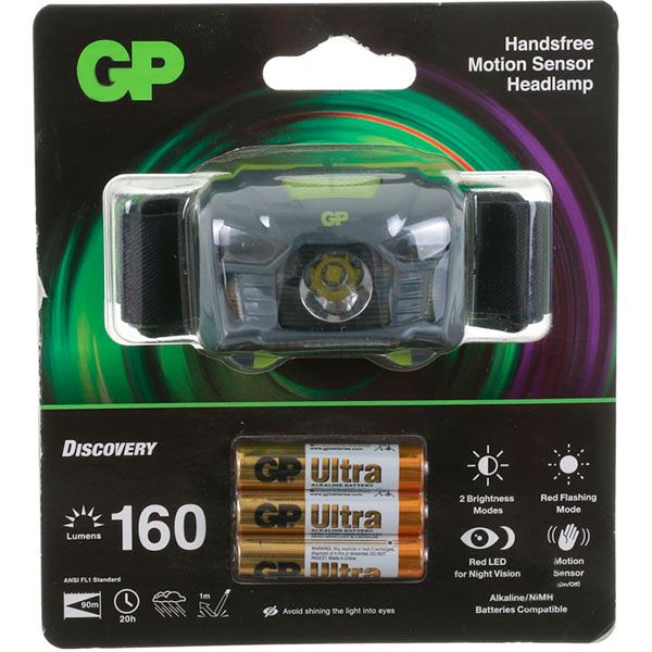 Фонарик на голову GP CH34ME-2FB1 серый с зеленым 