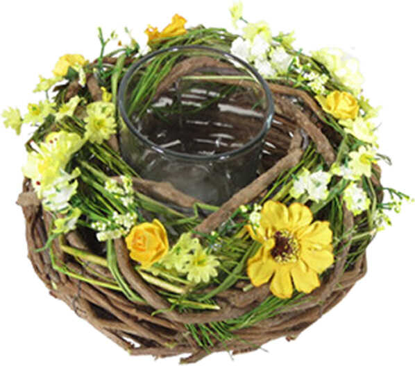 Подсвечник (1) из ротанга и цветочков ротанг 18х9 см