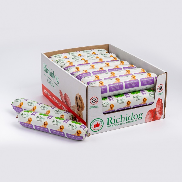 Корм вологий Для молодих та дорослих собак для усіх порід Richi Dog салямі з печінкою та рисом
