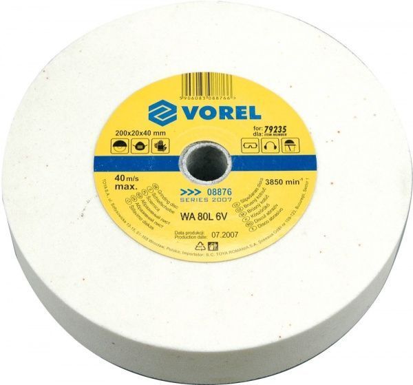 Круг шлифовальный Vorel 200х20х40мм (белый, мелкозернистый) 08876