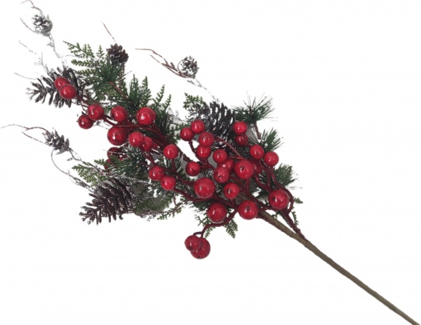 Гілочка декоративна із ягодами зі срібною присипкою 70 см RS1Z2662 