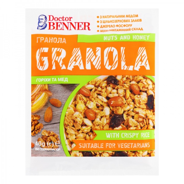 Гранола ТМ Doctor BENNER Орехи и Мед 40 г 