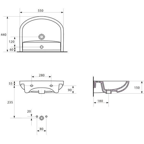 Умывальник  CERSANIT Arteco 55