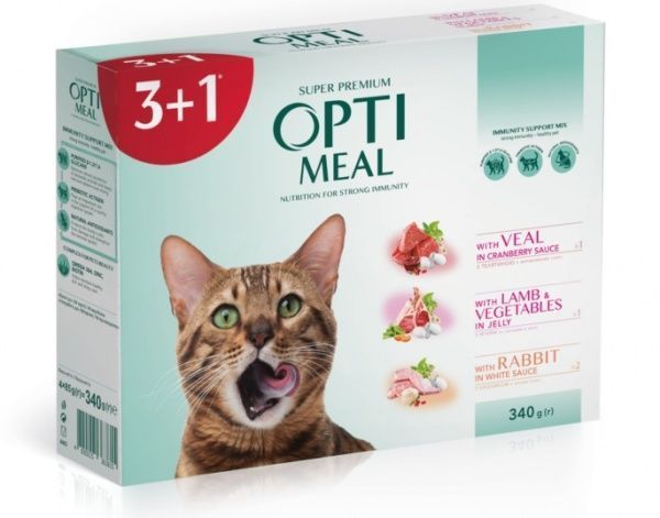 Корм Optimeal з ягням (1шт.) + кроликом (2 шт.) + телятиною (1шт.) 4х85 г