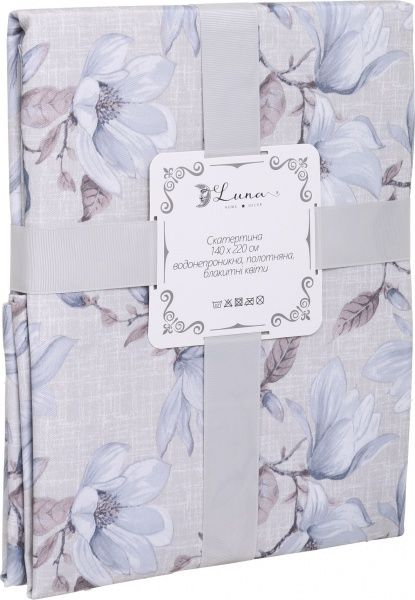 Скатерть Цветы 140x220 см серый с голубым Luna 