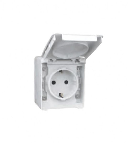 Розетка влагозащищенная с заземлением Efapel Waterproof без шторок с крышкой белый 48131 CBR