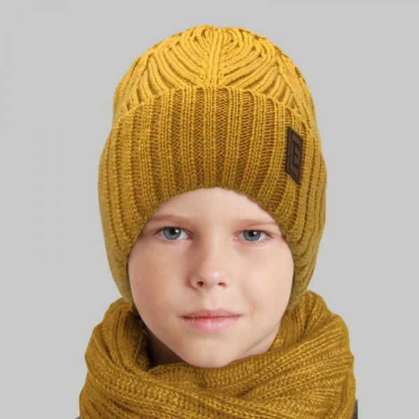 Шапка для хлопчиків Elf-kids Людвіг р.52-54 гірчичний 