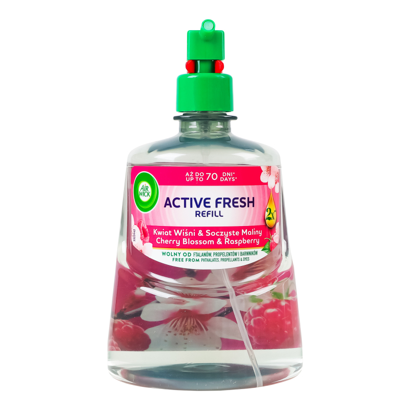 Змінний балон для автоматичного освіжувача повітря Air Wick Active Fresh Цвіт вишні та свіжість малини 228 мл — фото 1