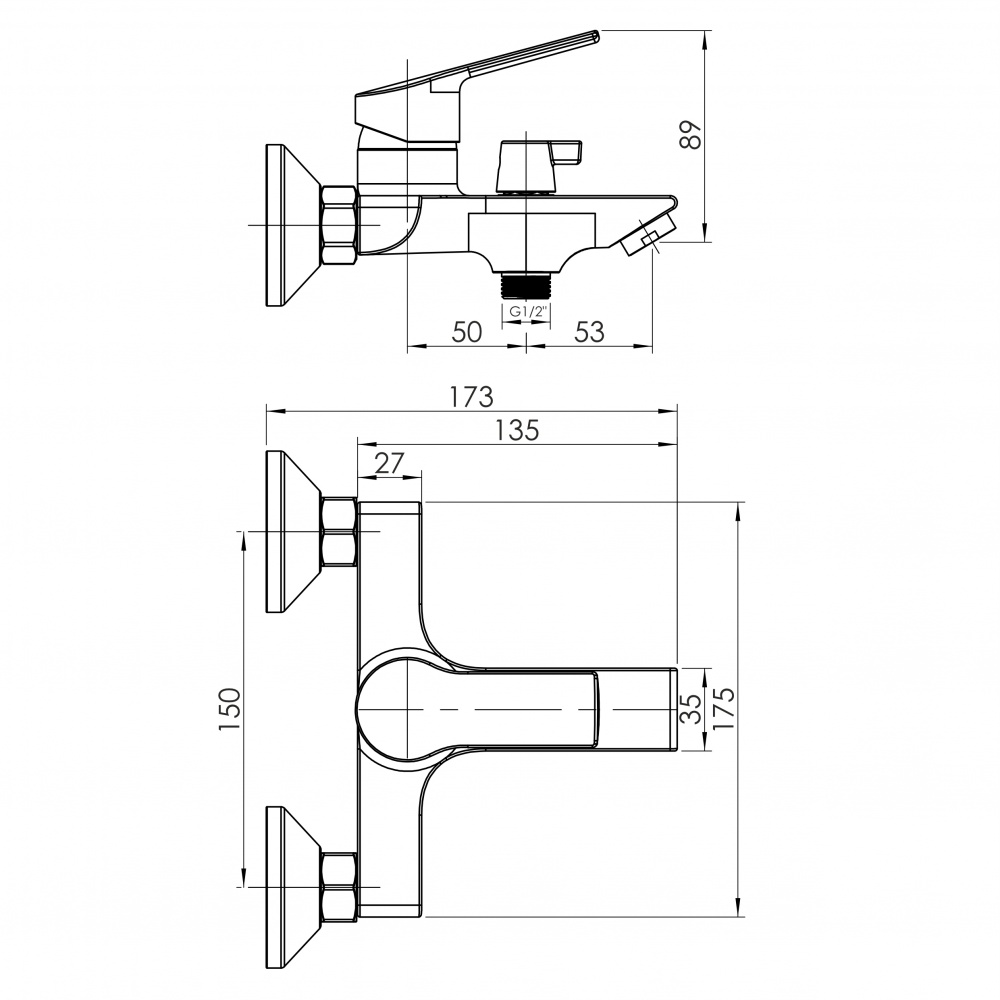 Смеситель для ванны RJ JURA, хром