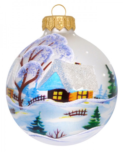 Куля скляна з пейзажним малюнком 80 мм білий із сріблястим 80Dпз(2)/1