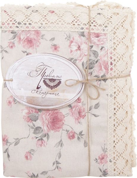 Скатерть Bella Розы с кружевом 90x90 см белый с розовым Прованс 