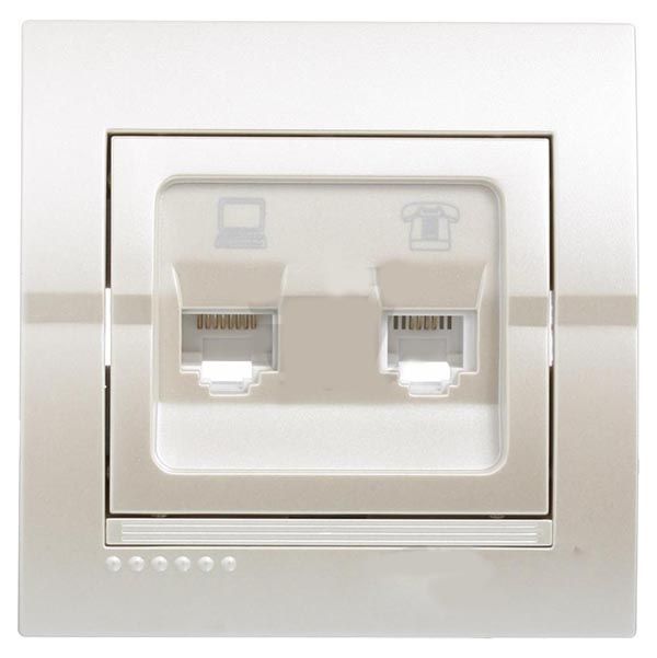 Розетка комп'ютерна + телефонна подвійна Lezard Deriy перлинно-білий 702-3030-143