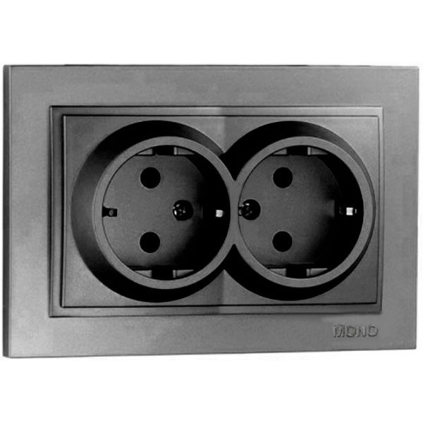 Розетка подвійна із заземленням Mono Despina без шторок без кришки графіт 102-202004-120