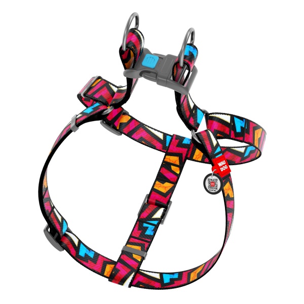 Шлейка анатомическая Waudog Nylon с QR паспортом Граффити р.L