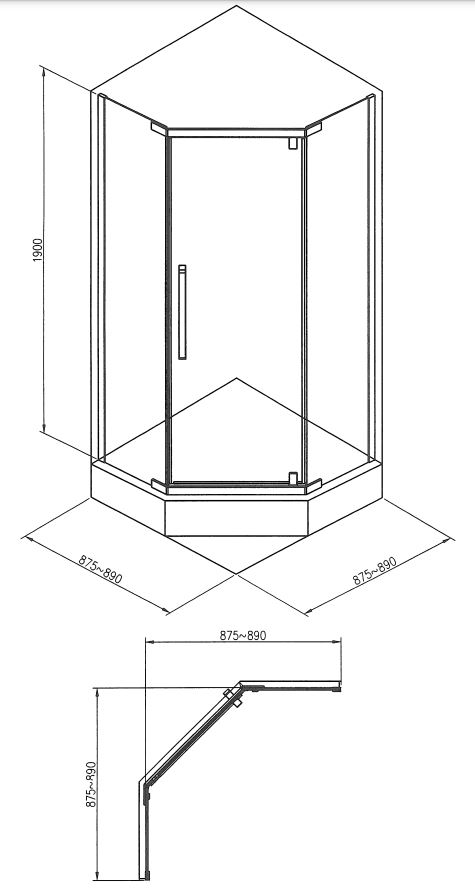 Душове огородження EGO п'ятикутне PURE BLACK 90х90х190 см