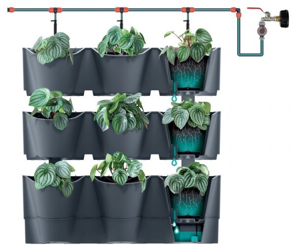 Набор горшков пластиковых Prosperplast CASCADE WALL 670х177х570 антрацит 