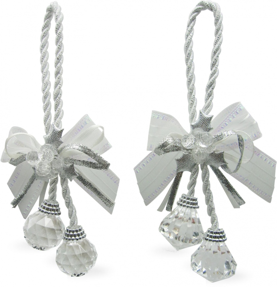 Подвеска пластиковая бант с кристаллами 18,5 см белый EPI-P1706044