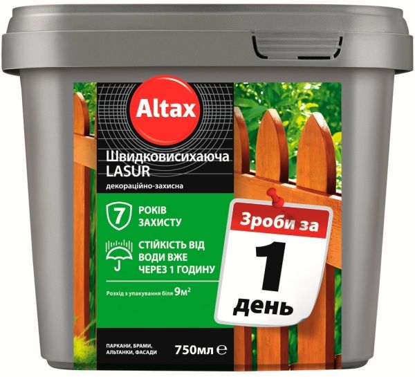 Лазурь быстросохнущая Altax Lasur декоративно-защитная сосна полумат 0,75 л