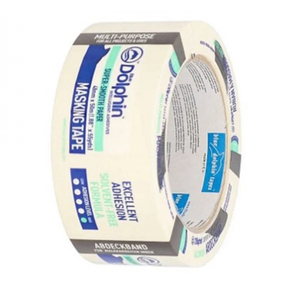 Лента малярная Blue Dolphin MT-627 сильная адгезия белая/желтая 48 мм x 50 м