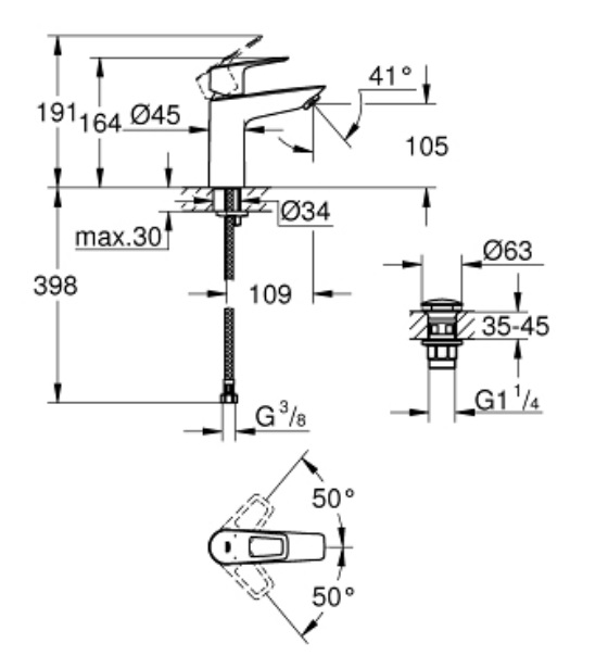 Смеситель для умывальника Grohe Start Loop new, M-размер, с д/к PushOp