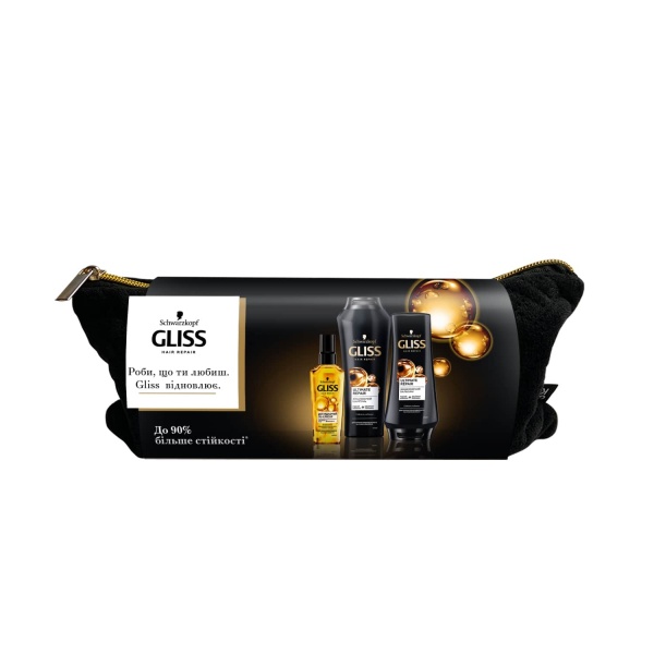 Набір подарунковий для жінок Gliss Kur Ultimate Repair косметичка + шампунь 250 мл + бальзам 200 мл + олія 75 мл