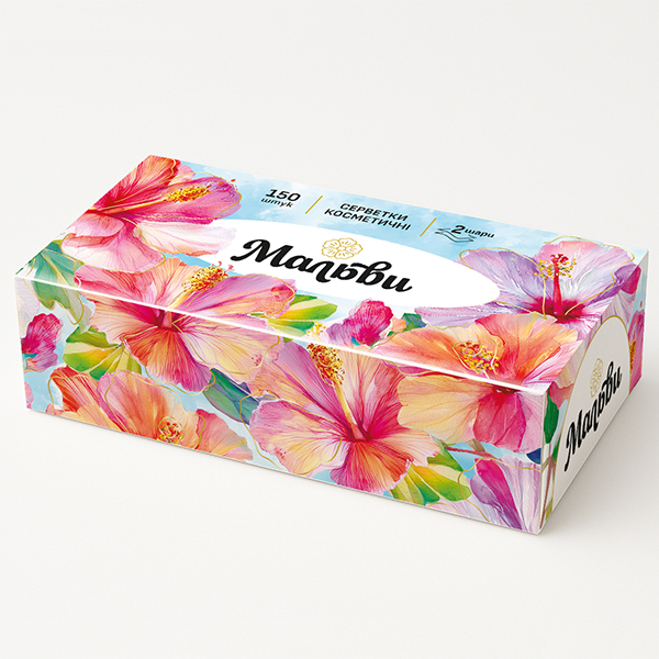 Салфетки бумажные в коробке Мальви косметические 150 шт.