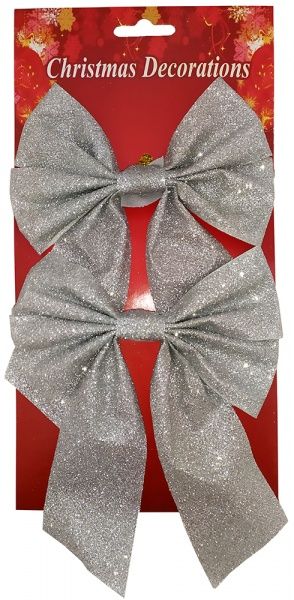 Бант з глітером 13х17х4,5 см срібний 2 шт. Happycom International