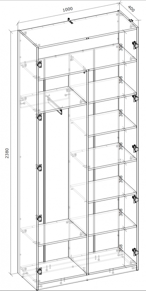Прихожая Грейд ФЛЕКС корпус тип №3 2380х1000х400 мм дуб артизан